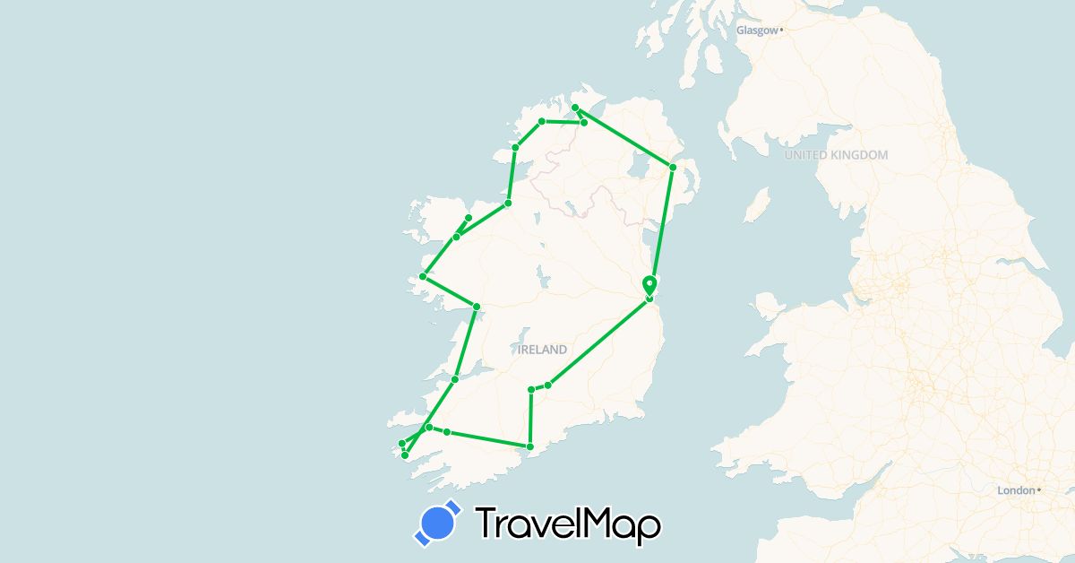 TravelMap itinerary: bus in United Kingdom, Ireland (Europe)